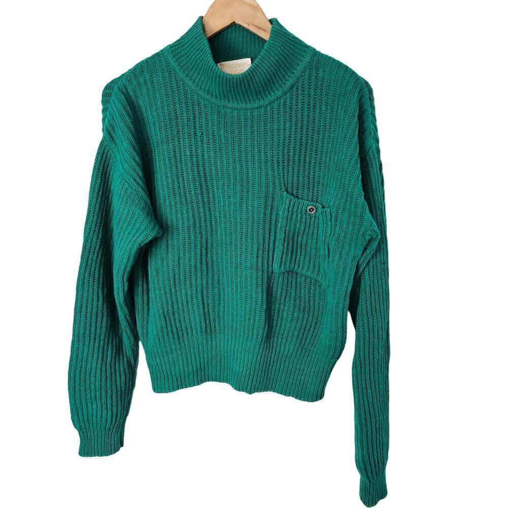 Vintage Huntington Ridge Sweater Womens Medium Green Ribbed 80s Knit Academia